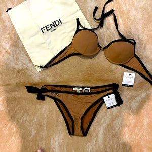 Fendi Beige & Black Bikini Size 4 (40) NWWT